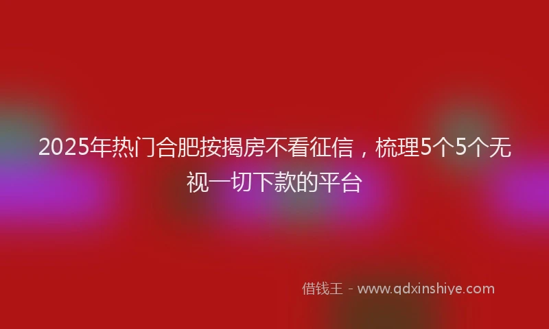 2025年热门合肥按揭房不看征信，梳理5个5个无视一切下款的平台