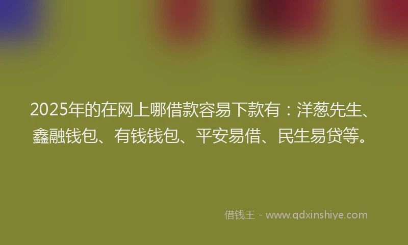 2025年的在网上哪借款容易下款有：洋葱先生、鑫融钱包、有钱钱包、平安易借、民生易贷等。