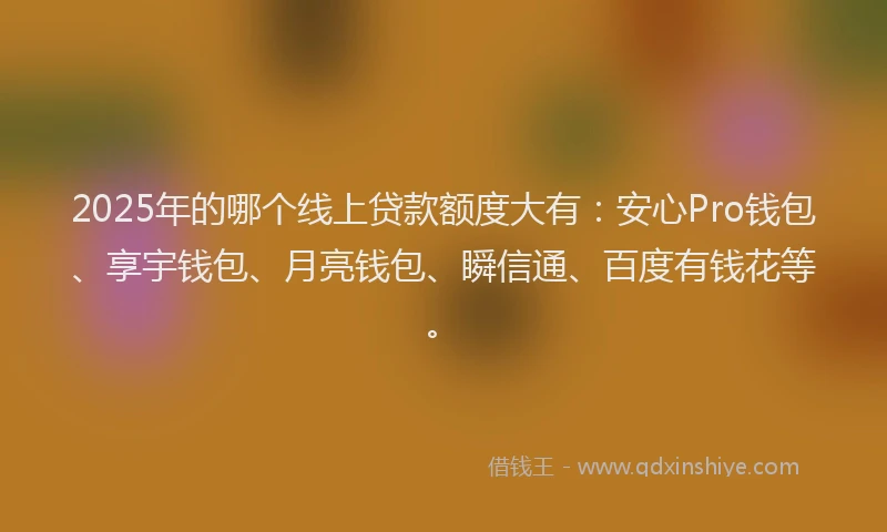 2025年的哪个线上贷款额度大有：安心Pro钱包、享宇钱包、月亮钱包、瞬信通、百度有钱花等。