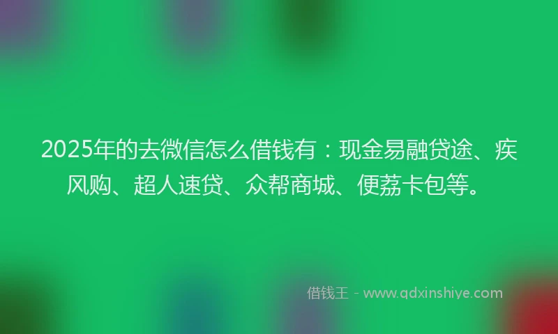 2025年的去微信怎么借钱有：现金易融贷途、疾风购、超人速贷、众帮商城、便荔卡包等。