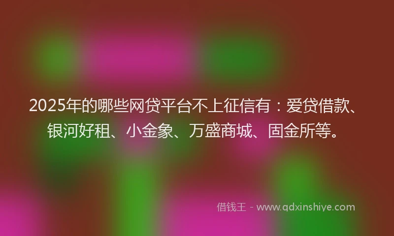 2025年的哪些网贷平台不上征信有：爱贷借款、银河好租、小金象、万盛商城、固金所等。