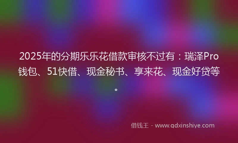 2025年的分期乐乐花借款审核不过有：瑞泽Pro钱包、51快借、现金秘书、享来花、现金好贷等。
