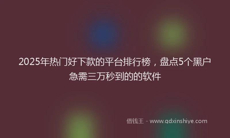 2025年热门好下款的平台排行榜，盘点5个黑户急需三万秒到的的软件