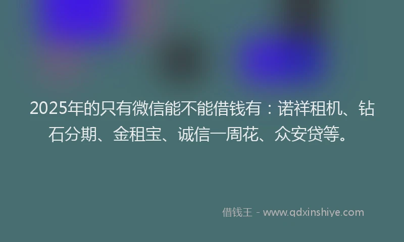 2025年的只有微信能不能借钱有：诺祥租机、钻石分期、金租宝、诚信一周花、众安贷等。