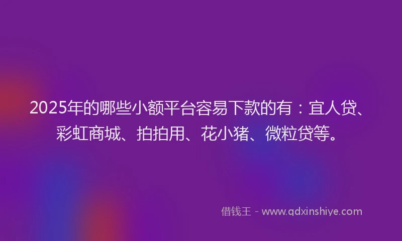 2025年的哪些小额平台容易下款的有：宜人贷、彩虹商城、拍拍用、花小猪、微粒贷等。