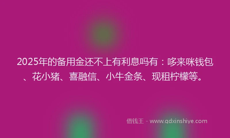 2025年的备用金还不上有利息吗有：哆来咪钱包、花小猪、喜融信、小牛金条、现租柠檬等。