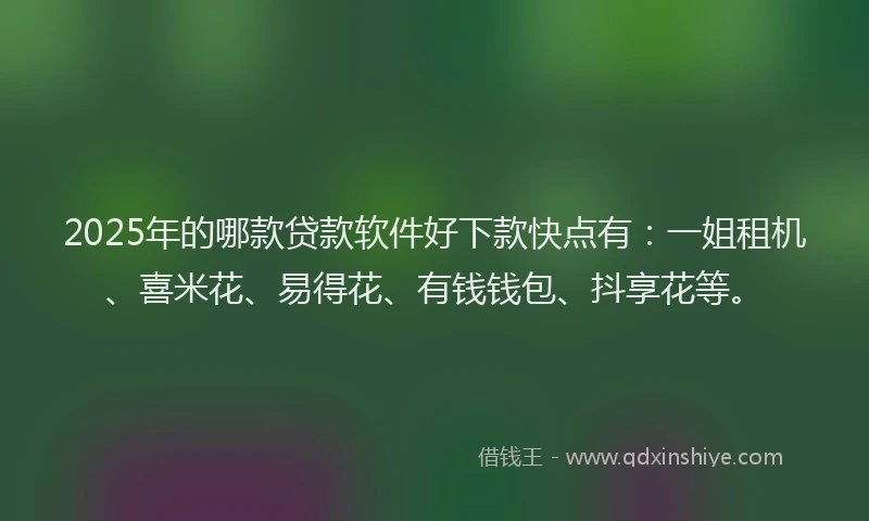 2025年的哪款贷款软件好下款快点有：一姐租机、喜米花、易得花、有钱钱包、抖享花等。