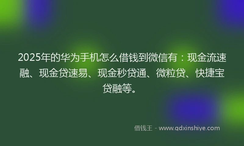 2025年的华为手机怎么借钱到微信有：现金流速融、现金贷速易、现金秒贷通、微粒贷、快捷宝贷融等。