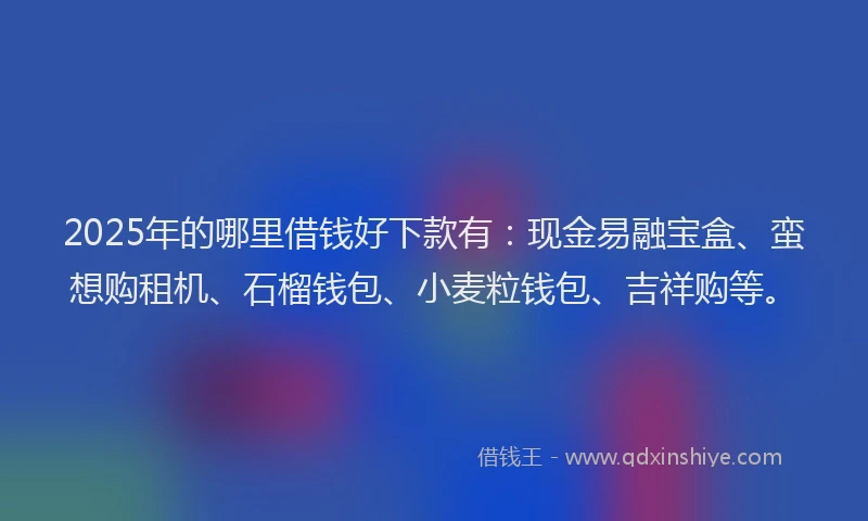 2025年的哪里借钱好下款有：现金易融宝盒、蛮想购租机、石榴钱包、小麦粒钱包、吉祥购等。