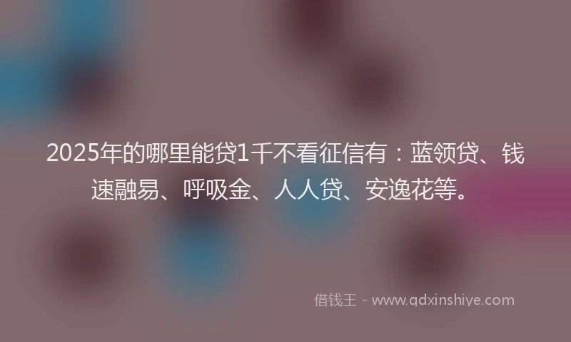 2025年的哪里能贷1千不看征信有：蓝领贷、钱速融易、呼吸金、人人贷、安逸花等。