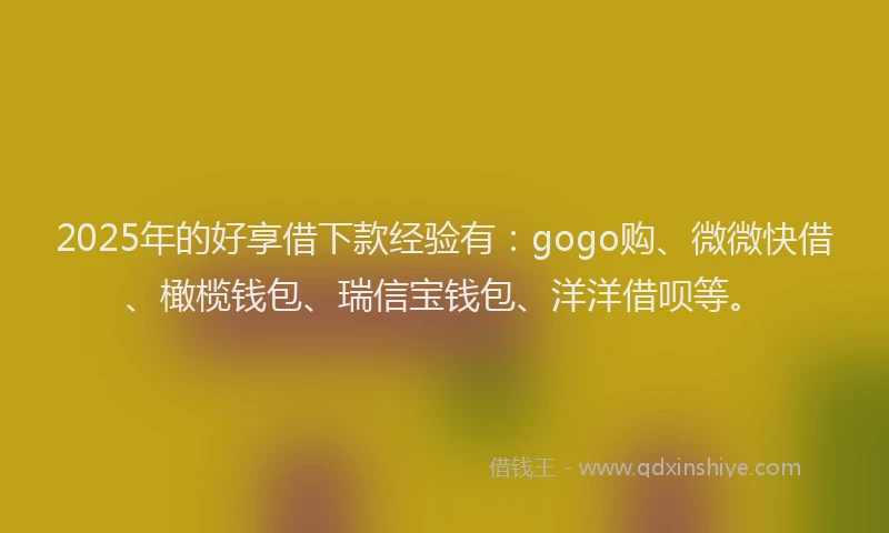 2025年的好享借下款经验有：gogo购、微微快借、橄榄钱包、瑞信宝钱包、洋洋借呗等。