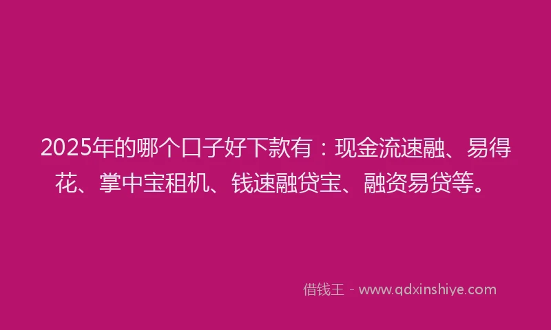 2025年的哪个口子好下款有：现金流速融、易得花、掌中宝租机、钱速融贷宝、融资易贷等。