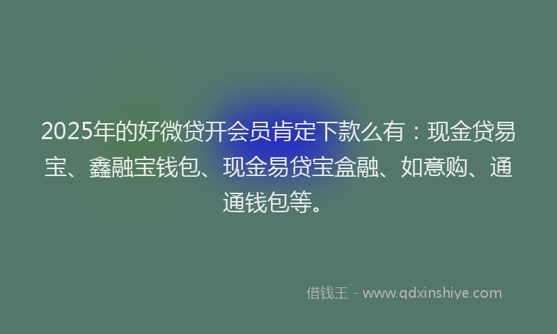 2025年的好微贷开会员肯定下款么有：现金贷易宝、鑫融宝钱包、现金易贷宝盒融、如意购、通通钱包等。