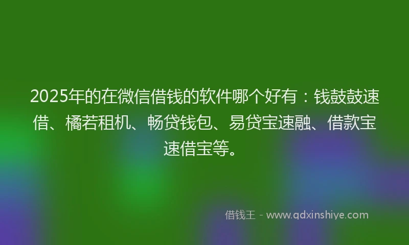2025年的在微信借钱的软件哪个好有：钱鼓鼓速借、橘若租机、畅贷钱包、易贷宝速融、借款宝速借宝等。