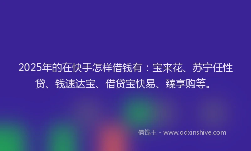 2025年的在快手怎样借钱有：宝来花、苏宁任性贷、钱速达宝、借贷宝快易、臻享购等。
