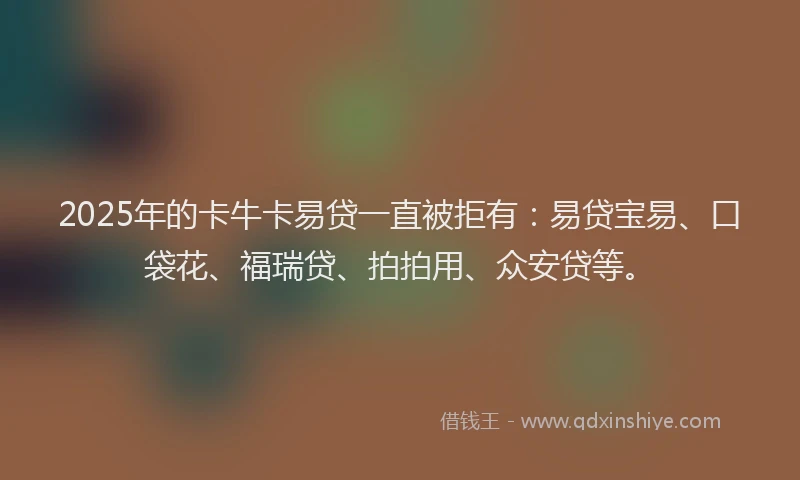 2025年的卡牛卡易贷一直被拒有：易贷宝易、口袋花、福瑞贷、拍拍用、众安贷等。