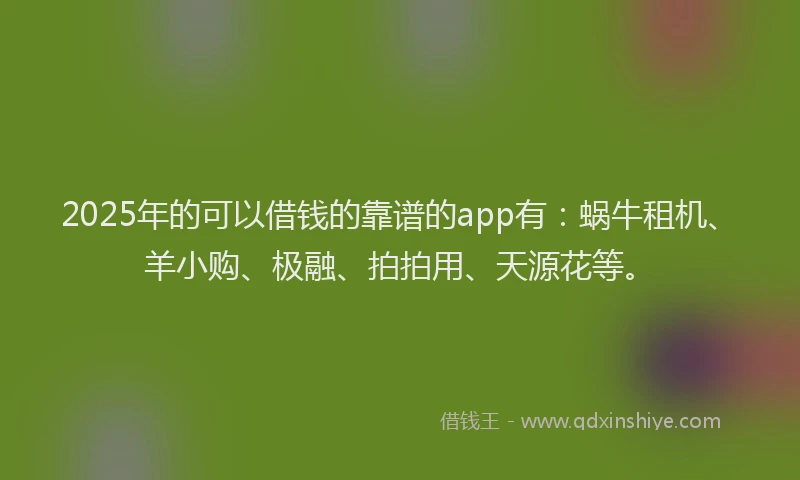 2025年的可以借钱的靠谱的app有：蜗牛租机、羊小购、极融、拍拍用、天源花等。