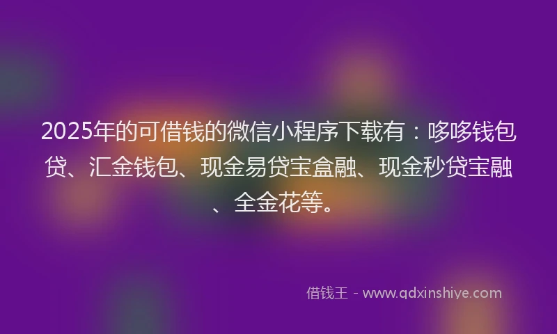2025年的可借钱的微信小程序下载有：哆哆钱包贷、汇金钱包、现金易贷宝盒融、现金秒贷宝融、全金花等。