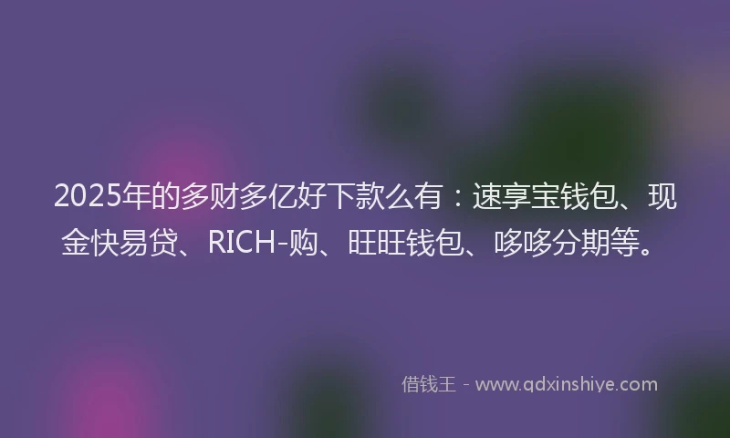 2025年的多财多亿好下款么有：速享宝钱包、现金快易贷、RICH-购、旺旺钱包、哆哆分期等。