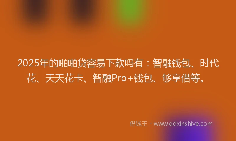 2025年的啪啪贷容易下款吗有：智融钱包、时代花、天天花卡、智融Pro+钱包、够享借等。