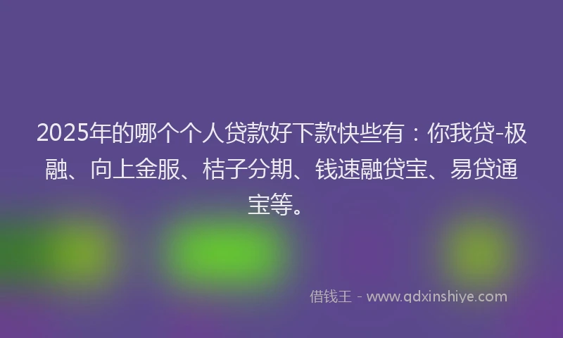 2025年的哪个个人贷款好下款快些有：你我贷-极融、向上金服、桔子分期、钱速融贷宝、易贷通宝等。