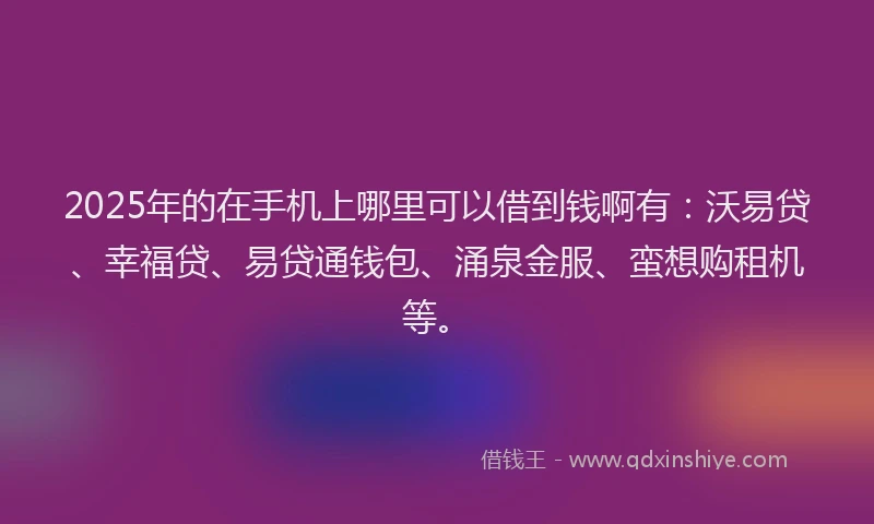 2025年的在手机上哪里可以借到钱啊有：沃易贷、幸福贷、易贷通钱包、涌泉金服、蛮想购租机等。