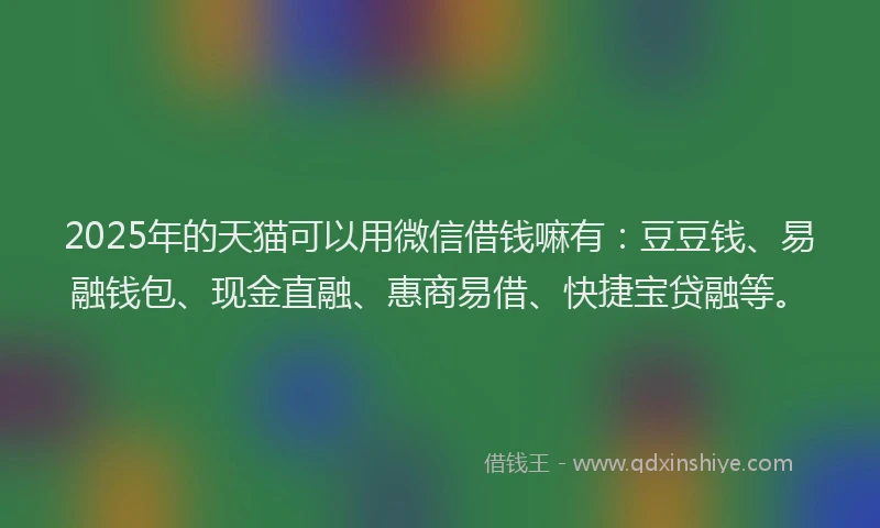 2025年的天猫可以用微信借钱嘛有：豆豆钱、易融钱包、现金直融、惠商易借、快捷宝贷融等。