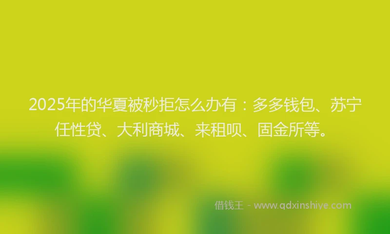 2025年的华夏被秒拒怎么办有：多多钱包、苏宁任性贷、大利商城、来租呗、固金所等。