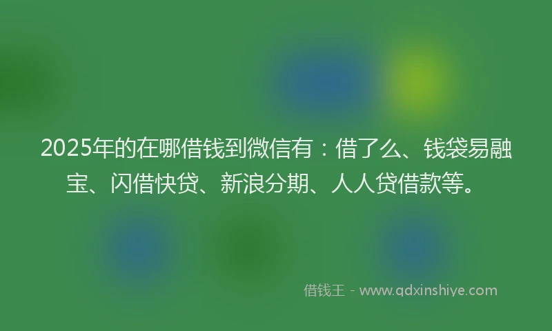 2025年的在哪借钱到微信有：借了么、钱袋易融宝、闪借快贷、新浪分期、人人贷借款等。