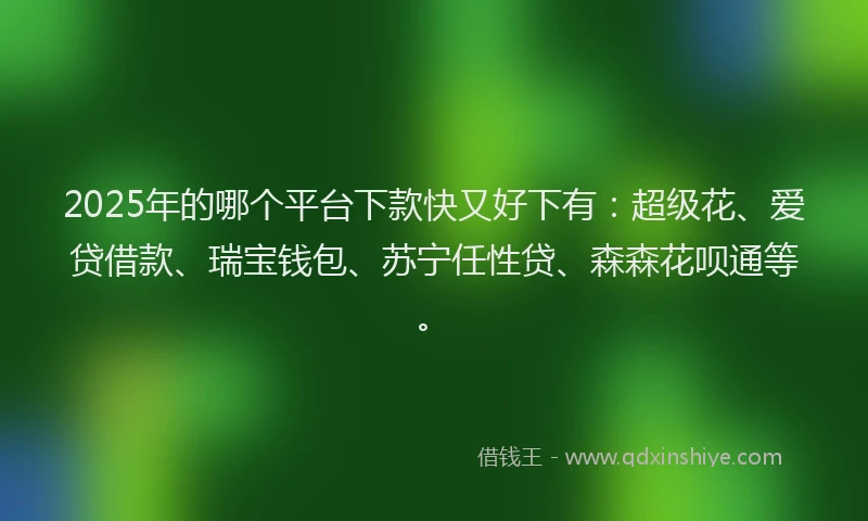 2025年的哪个平台下款快又好下有：超级花、爱贷借款、瑞宝钱包、苏宁任性贷、森森花呗通等。
