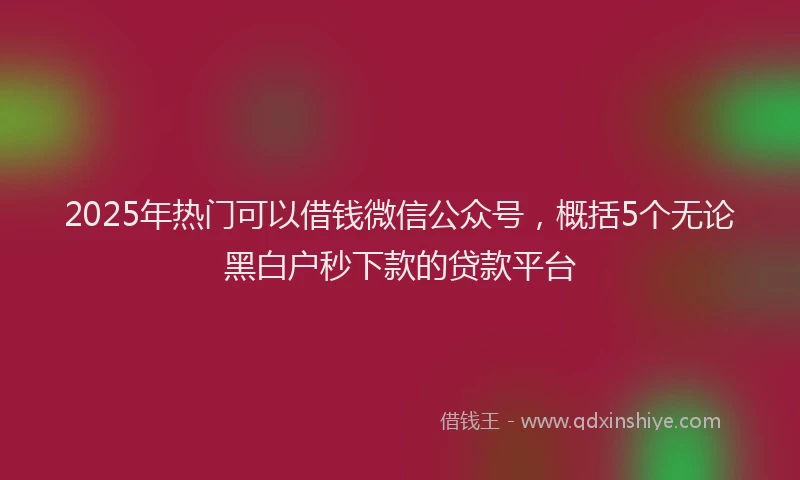 2025年热门可以借钱微信公众号，概括5个无论黑白户秒下款的贷款平台