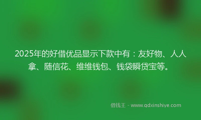 2025年的好借优品显示下款中有：友好物、人人拿、随信花、维维钱包、钱袋瞬贷宝等。