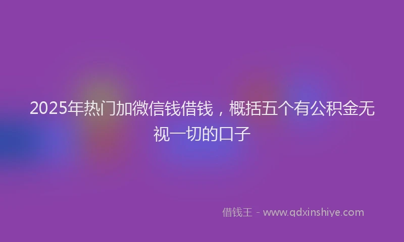 2025年热门加微信钱借钱，概括五个有公积金无视一切的口子