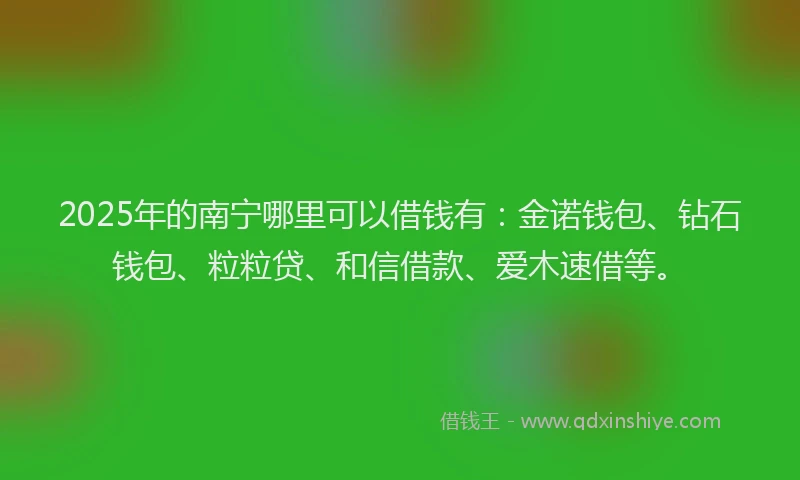 2025年的南宁哪里可以借钱有：金诺钱包、钻石钱包、粒粒贷、和信借款、爱木速借等。