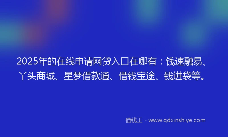2025年的在线申请网贷入口在哪有：钱速融易、丫头商城、星梦借款通、借钱宝途、钱进袋等。