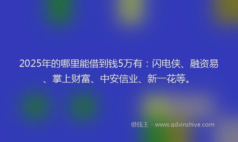 2025年的哪里能借到钱5万有：闪电侠、融资易、掌上财富、中安信业、新一花等。