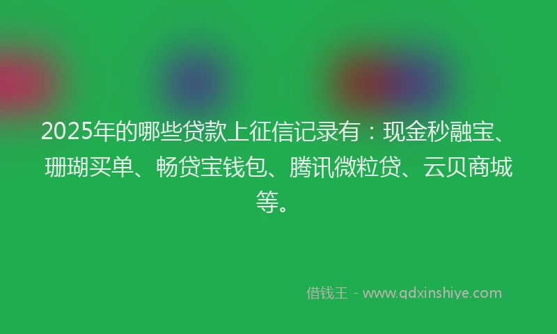 2025年的哪些贷款上征信记录有：现金秒融宝、珊瑚买单、畅贷宝钱包、腾讯微粒贷、云贝商城等。