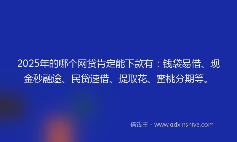 2025年的哪个网贷肯定能下款有：钱袋易借、现金秒融途、民贷速借、提取花、蜜桃分期等。