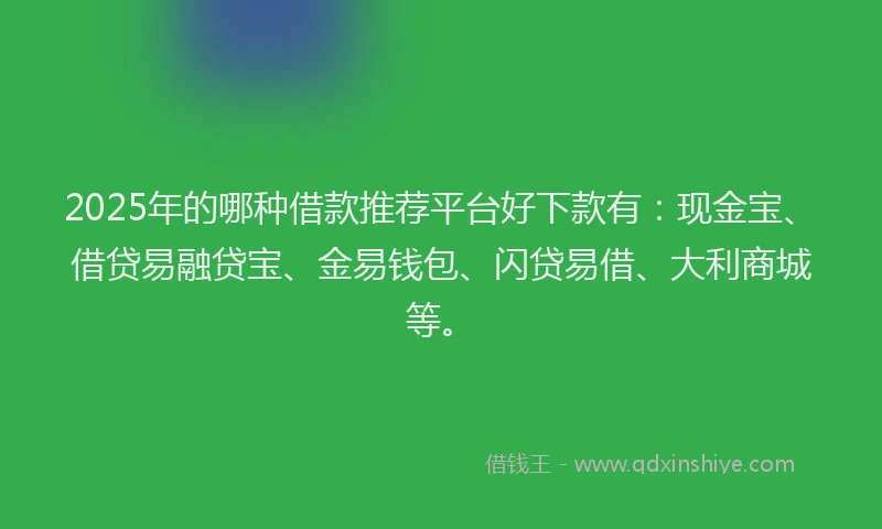 2025年的哪种借款推荐平台好下款有：现金宝、借贷易融贷宝、金易钱包、闪贷易借、大利商城等。