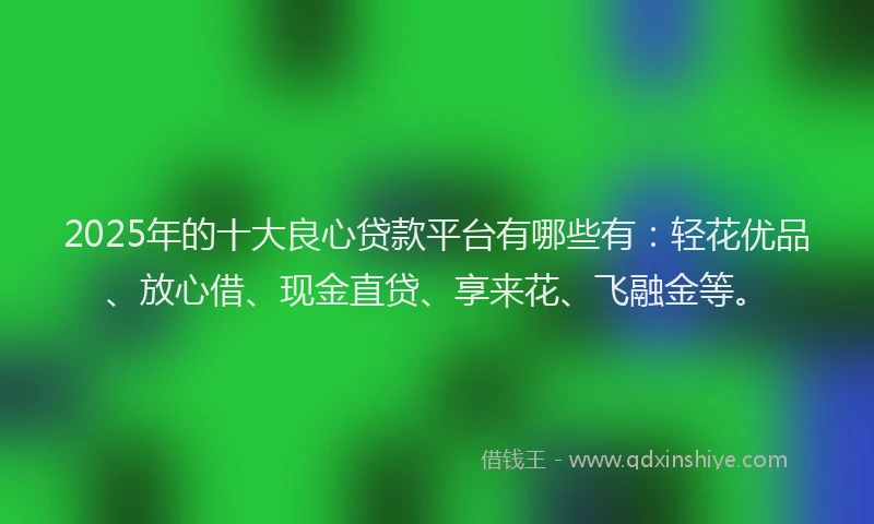 2025年的十大良心贷款平台有哪些有：轻花优品、放心借、现金直贷、享来花、飞融金等。