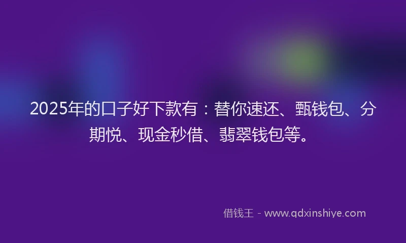 2025年的口子好下款有：替你速还、甄钱包、分期悦、现金秒借、翡翠钱包等。
