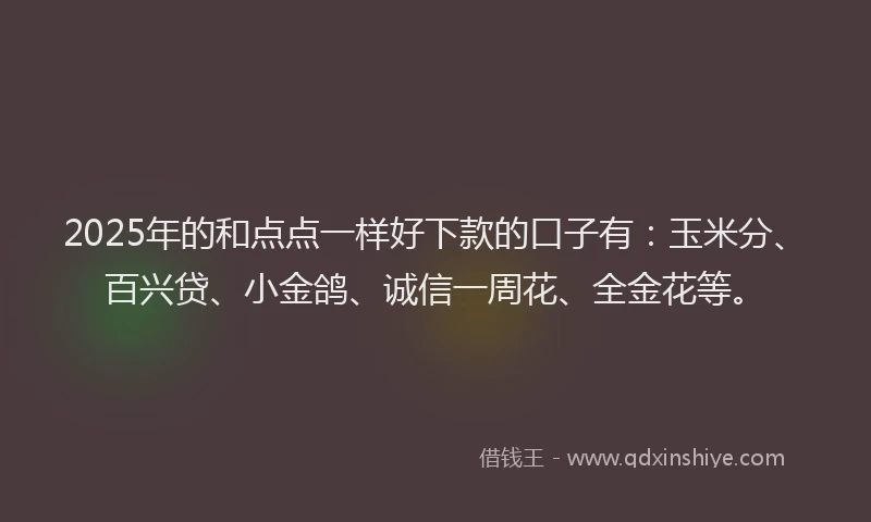 2025年的和点点一样好下款的口子有：玉米分、百兴贷、小金鸽、诚信一周花、全金花等。
