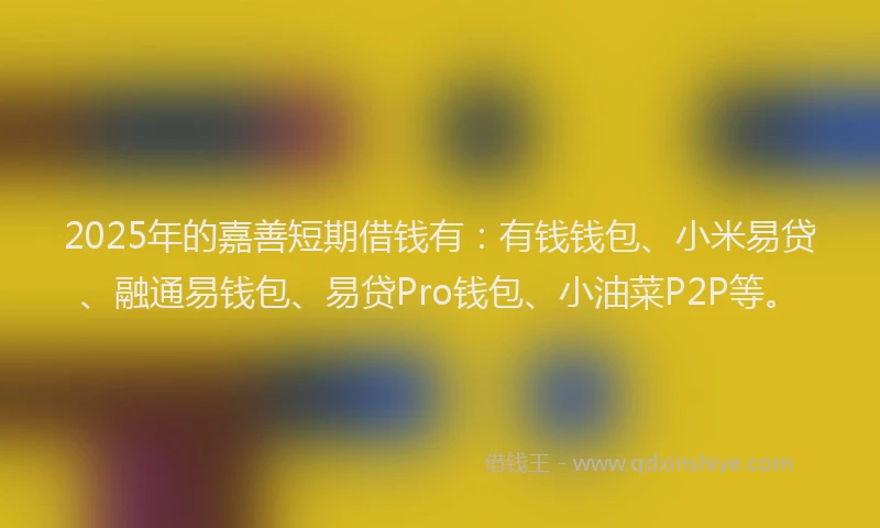 2025年的嘉善短期借钱有：有钱钱包、小米易贷、融通易钱包、易贷Pro钱包、小油菜P2P等。