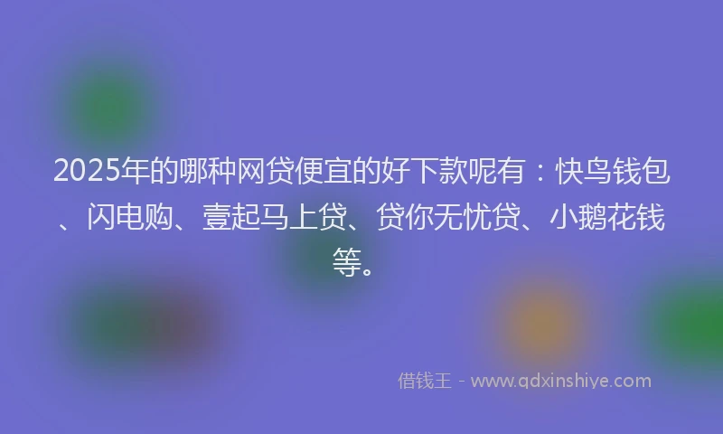 2025年的哪种网贷便宜的好下款呢有：快鸟钱包、闪电购、壹起马上贷、贷你无忧贷、小鹅花钱等。