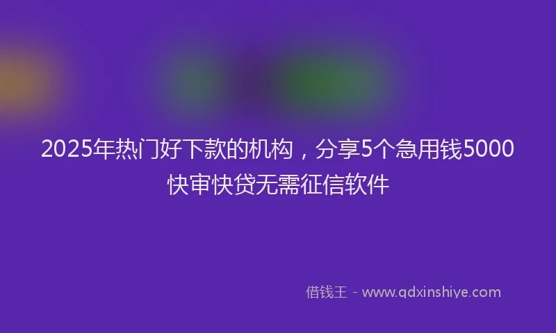 2025年热门好下款的机构，分享5个急用钱5000快审快贷无需征信软件