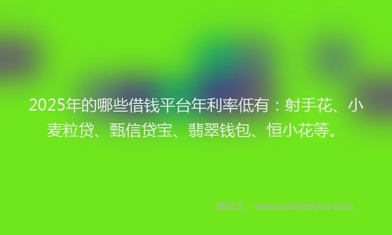 2025年的哪些借钱平台年利率低有：射手花、小麦粒贷、甄信贷宝、翡翠钱包、恒小花等。