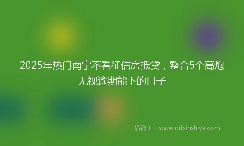2025年热门南宁不看征信房抵贷，整合5个高炮无视逾期能下的口子