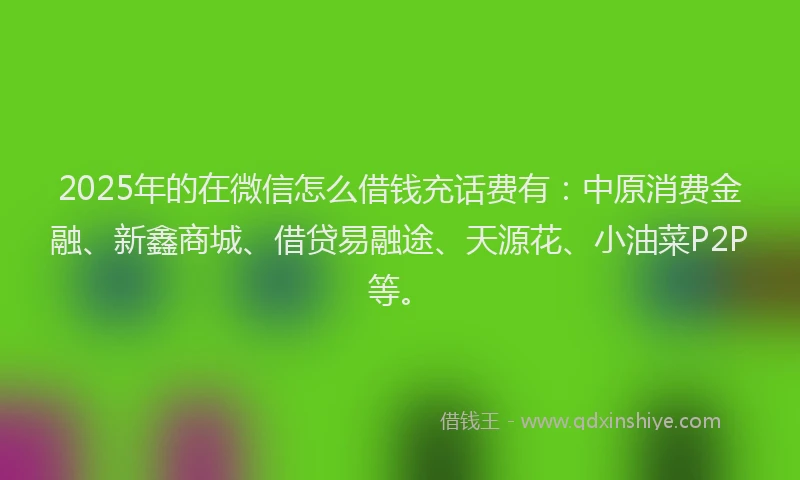 2025年的在微信怎么借钱充话费有：中原消费金融、新鑫商城、借贷易融途、天源花、小油菜P2P等。