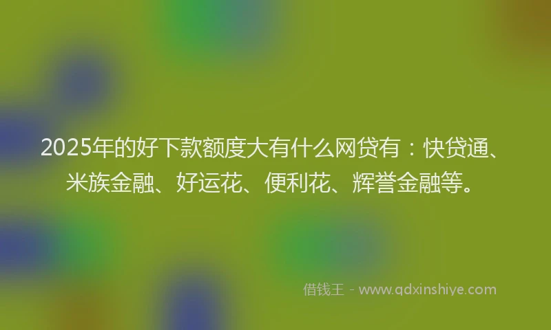 2025年的好下款额度大有什么网贷有：快贷通、米族金融、好运花、便利花、辉誉金融等。