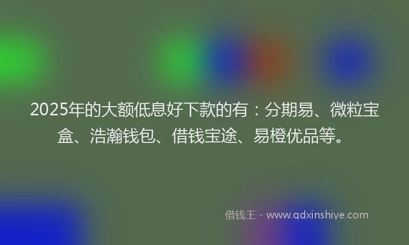 2025年的大额低息好下款的有：分期易、微粒宝盒、浩瀚钱包、借钱宝途、易橙优品等。